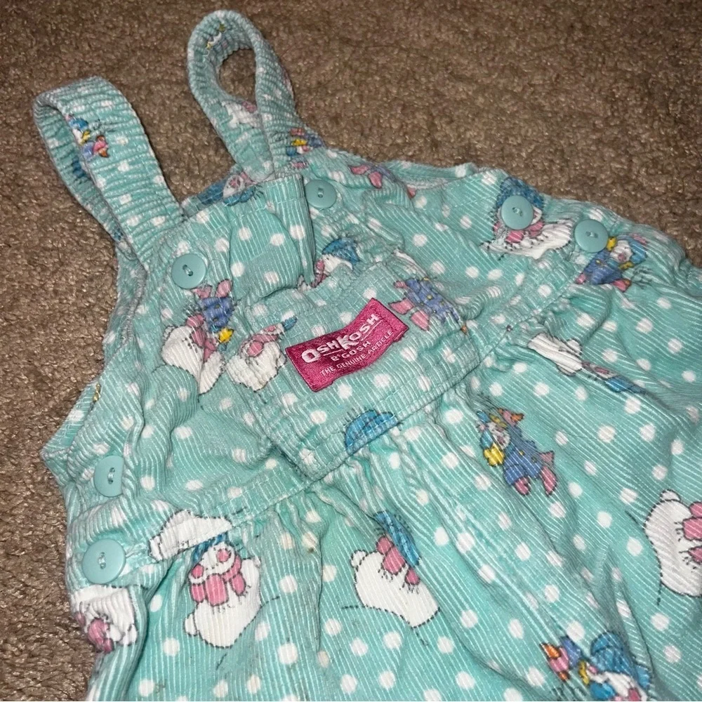 Rare Vintage OshKosh B'Gosh Corduroy Overalls Turquoise Snowman Unisex Size 12M